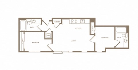 Floor plan for 2 beds, 2 baths, 859 sqft